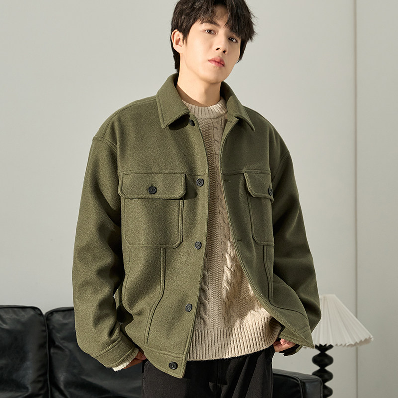 唐狮冬季新款毛呢外套男短款呢子外套男大衣翻领高级感男夹克外套,淘宝优惠券,粉丝福利购,淘宝优惠卷