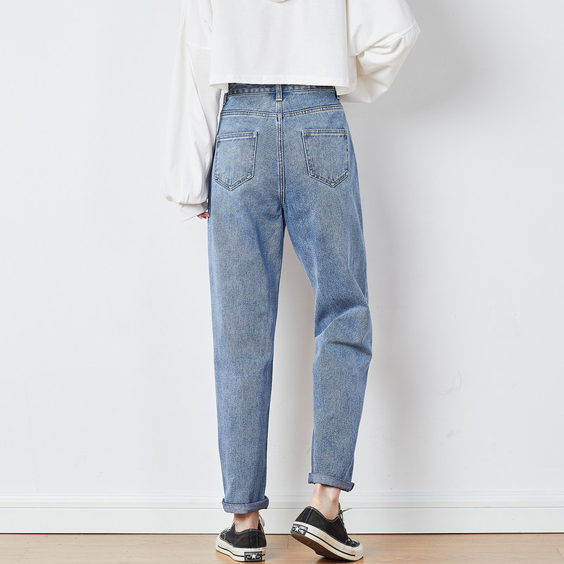 唐狮直筒高腰2021春秋新款牛仔裤 唐狮喜之乐牛仔裤