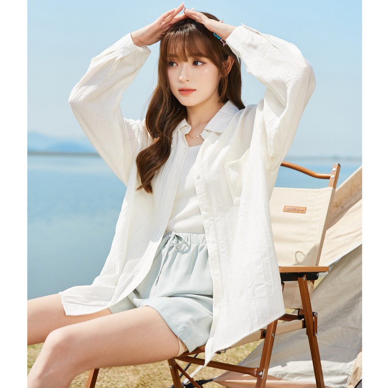 夏季轻薄2022新款桃花皱宽松衬衫 唐狮衬衫