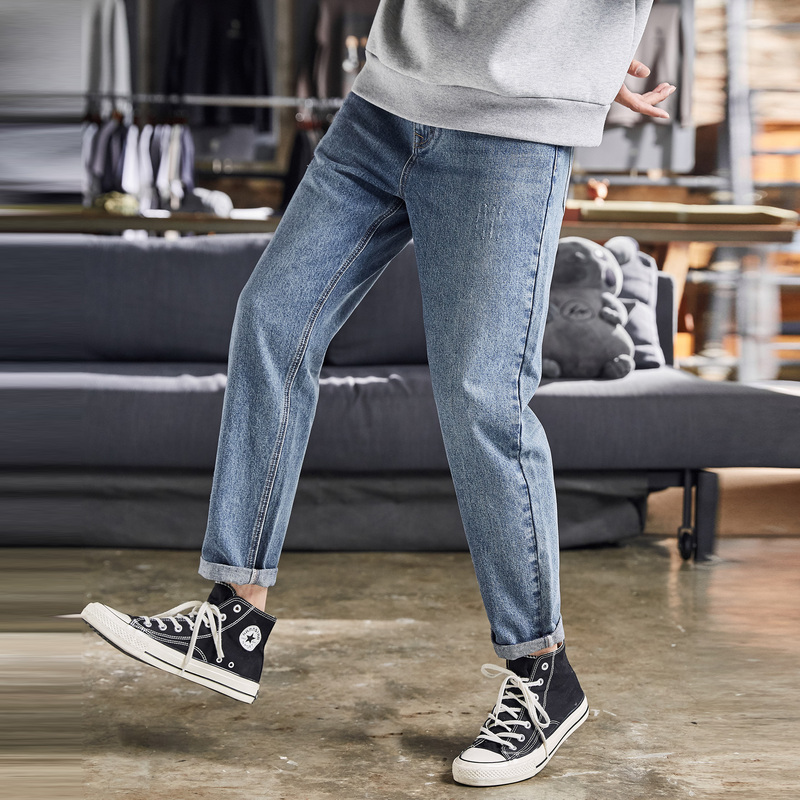 唐狮2021秋冬新款黑色男潮牛仔裤 唐狮喜之乐牛仔裤