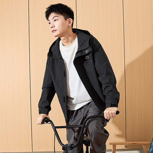 【防水】唐狮春秋新款外套男连帽休闲冲锋少年上衣春秋休闲外套 - 图0