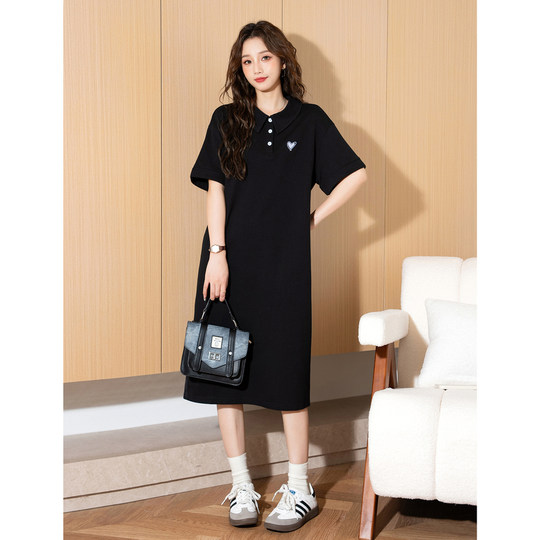 唐狮夏季短袖Polo连衣裙女夏薄款连衣裙新款运动休闲T恤裙长款Q