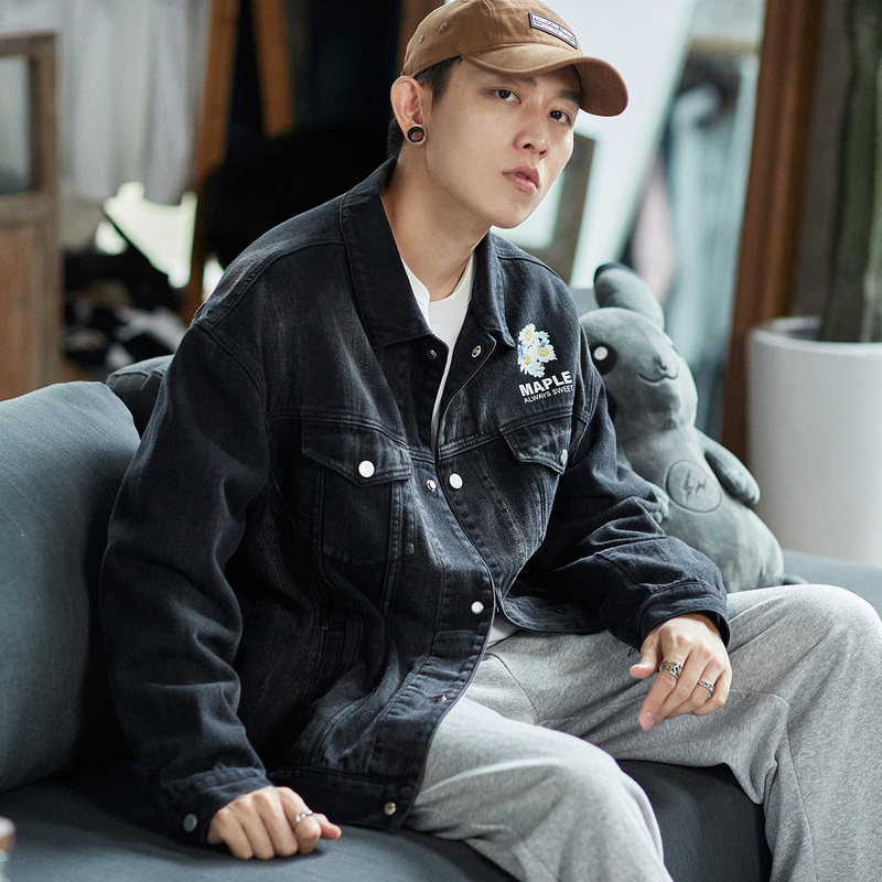唐狮2021春秋季新款牛仔印花男外套 唐狮喜之乐夹克