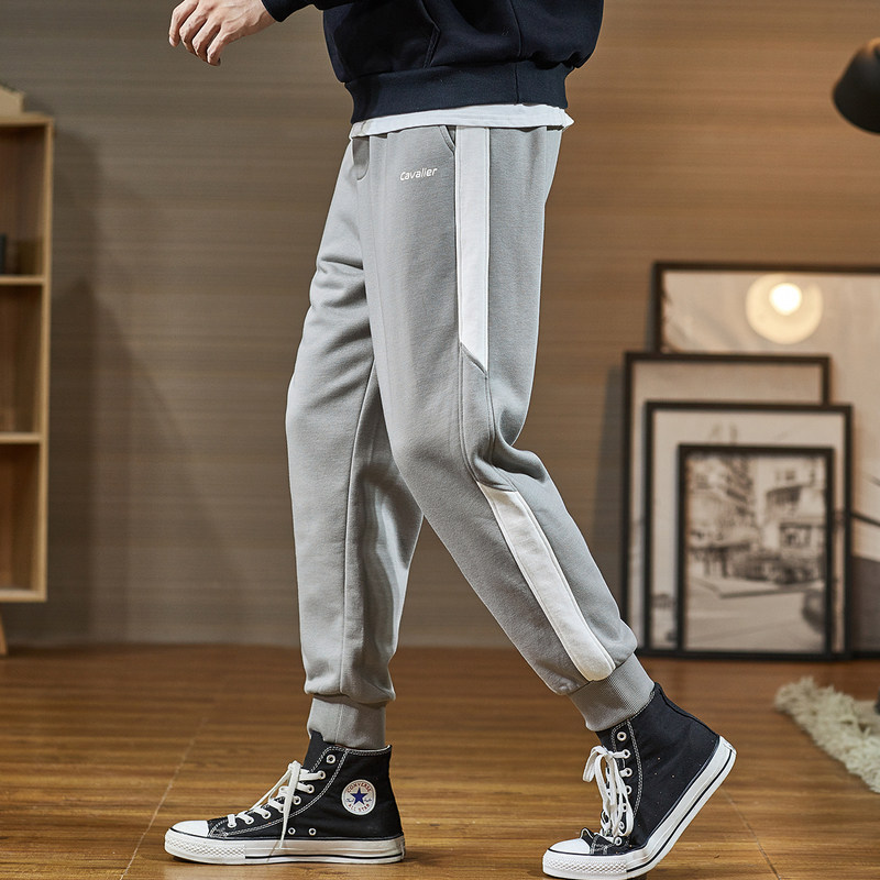 唐狮拼色男2021春秋宽松束脚卫裤 唐狮喜之乐休闲裤