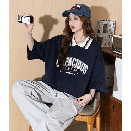 Летняя футболка polo, футболка с коротким рукавом, в американском стиле, оверсайз