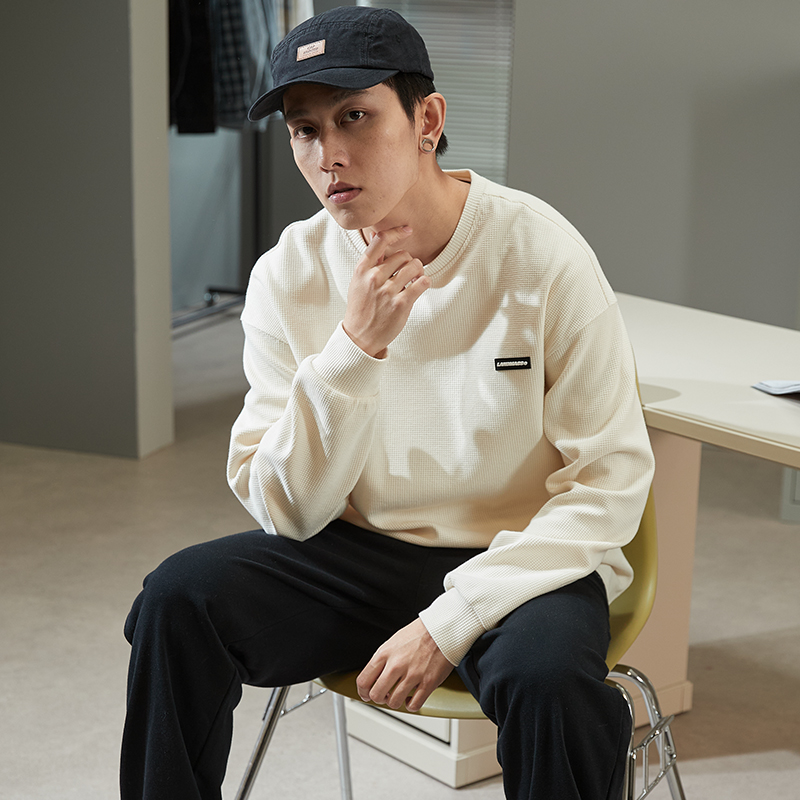 唐狮2022春季新款华夫格长袖打底衫 唐狮喜之乐T恤