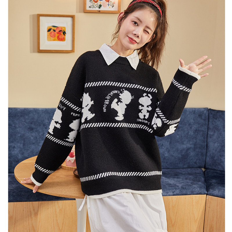 [史努比]唐狮2021秋新款女风毛线衫 唐狮喜之乐毛衣