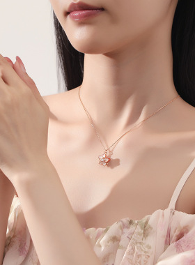 旋转茉莉花项链女纯银小众夏季森系小清新花朵花瓣ins珐琅锁骨链