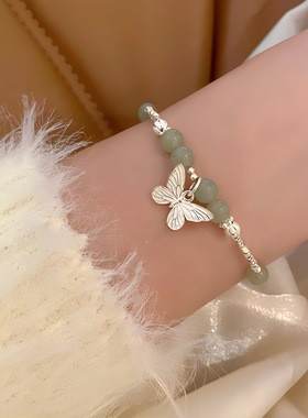 银贝和田玉施家珍珠蝴蝶手链女清冷风新中式甜美百搭夏日饰品