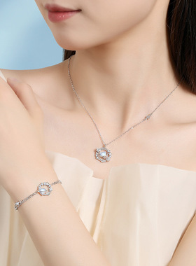 蒂奇亚原创心愿流星手链女足银999韩版小众百搭仿月光石星星手饰