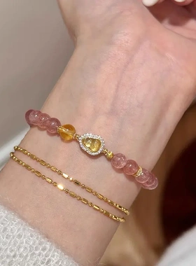 天然草莓晶粉水晶手串设计款女葫芦手链轻奢高级感串珠新中式手饰