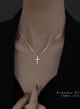 欧美复古银网红潮牌ins风十字架吊坠925纯银项链女生百搭跨境
