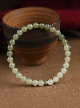 水绿|天然和田玉青白渐变手串晴水湖水绿DIY女款复古风夏季新品