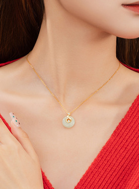 十二生肖纯银925和田玉项链国潮本命年平安扣锁骨链福运萌蛇吊坠