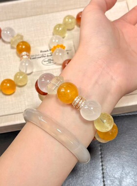 玉楼春天然柠檬黄黄萤石多宝手串轻奢小众黄色系女款手饰送朋友