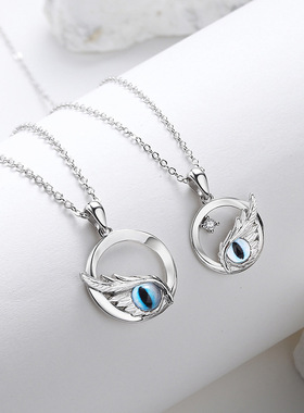 原创一眼万年情侣项链纯银个性设计鹰眼几何小众锁骨链七夕节礼物