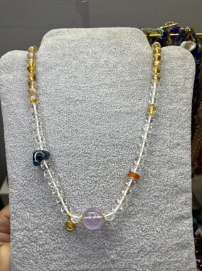 天然石编织白水晶黄水晶海蓝宝项链女款轻奢小众设计感锁骨链颈链