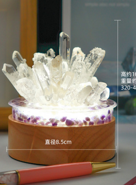 天然白水晶单晶体小夜灯 水晶原石创意床头卧室伴睡水晶氛围灯