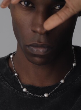 LIXTA原创 天然珍珠项链男嘻高级感 隔空环绕设计感锁骨链嘻哈潮