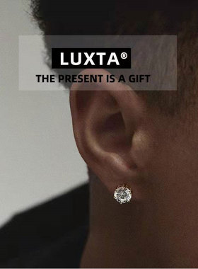 LUXTA 金色纯银耳钉 s925银镀金锆石耳饰嘻哈男镶钻闪潮欧美 ins