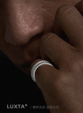 LUXTA纯银嘻哈镶钻闪戒指