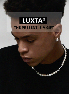 LUXTA原创 巴洛克异形珍珠项链男嘻哈女同款拼接亮黑石哑铃锁骨链