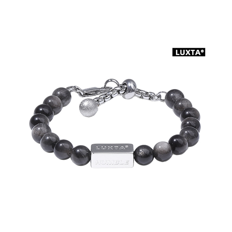 LUXTA原创 银黑曜石手链男嘻哈 长度可调节 高级感手串女同款潮饰 - 图2