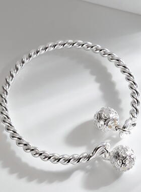 抖音扭线双宫铃手镯白铜镀银女铃铛一步一响女生想送闺蜜饰品镯子