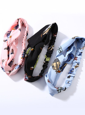 布艺交叉打结雪纺碎花头饰发带