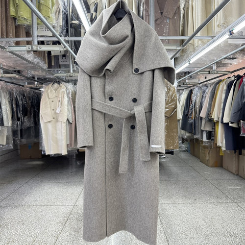 韩国高端双面羊毛羊毛兔毛大衣时尚大围巾长绒款双排扣毛呢外套女 - 图2