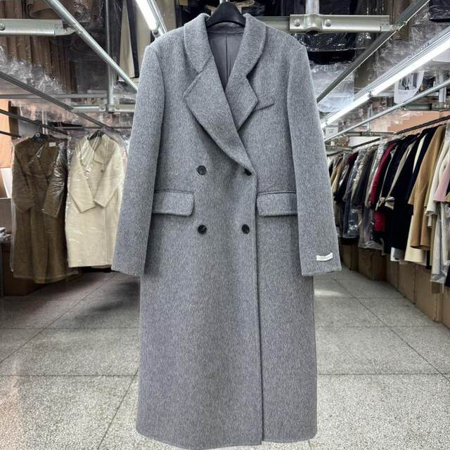 Shoulder padded suit style double-sided wool coat women's mid-length autumn and winter new style straight double-breasted temperament woolen coat