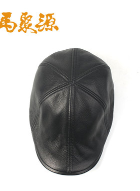 中华老字号马聚源出游秋冬季鸭嘴帽羊皮休闲男士圆顶鸭舌短檐帽