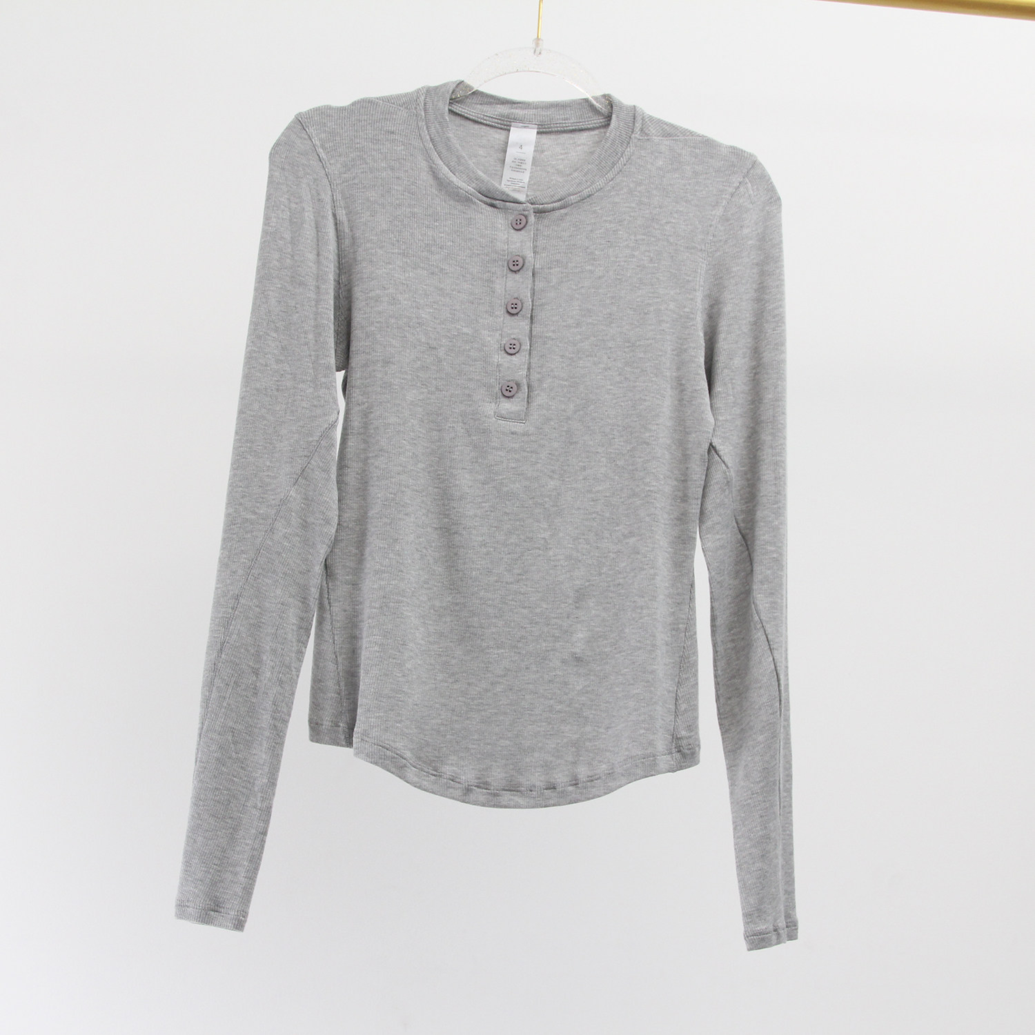 女士长袖亨利衫空气感健身T恤女修身通勤打底瑜伽普拉提运动上衣,淘宝优惠券,粉丝福利购,淘宝优惠卷