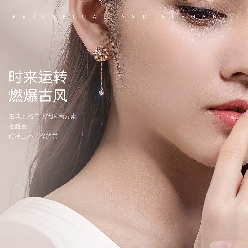 喜钻古风绣球花钻石女玫瑰精致耳钉 喜钻深圳耳饰