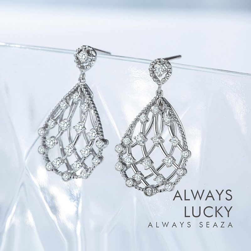 喜钻白18k金钻石女浪漫星夜耳环 喜钻深圳耳饰