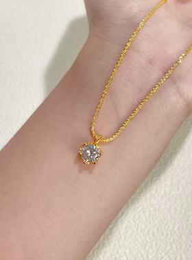 轻奢vintage中古锆石镀24k金色毛毛虫项链女金色锁骨链礼物