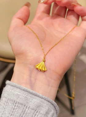 金色少女小裙子项链女ins小众设计时尚轻奢高级感扇子锁骨链礼物
