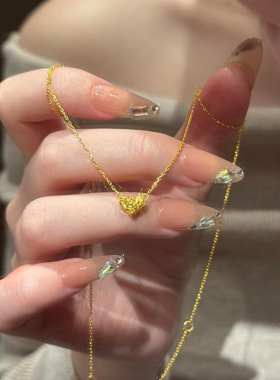 爆闪中古爱心吊坠项链女高级感轻奢小众碎碎冰锁骨链简约精致颈链