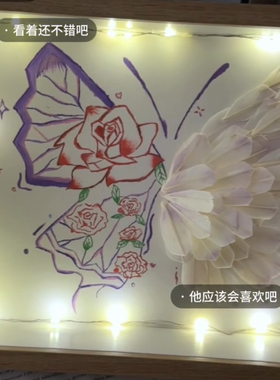 ins创意羽毛蝴蝶相框摆件手工DIY材料包送女友闺蜜装饰摆件小夜灯