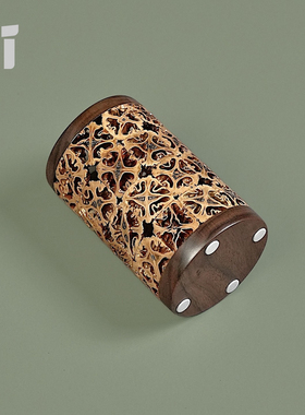 核桃笔筒茶室茶具茶针茶拨茶剪刀收纳筒六君子茶筒北美胡桃木摆件