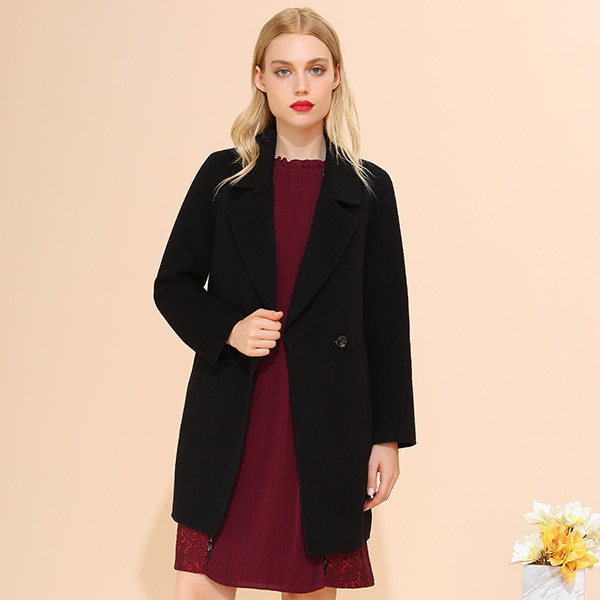 声雨竹冬季纯色简约气质一粒扣羊毛仿呢料多色大衣女中长款外套