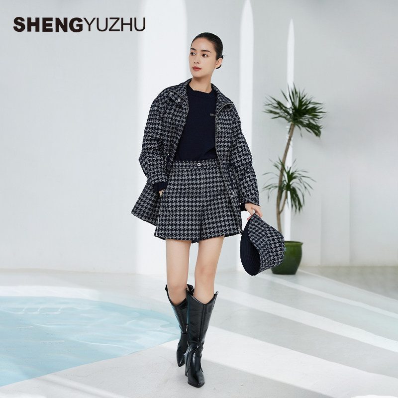 声雨竹休闲裤女蓝色格纹直筒短裤中高腰免烫通勤裤女淑女百搭短裤,淘宝优惠券,粉丝福利购,淘宝优惠卷