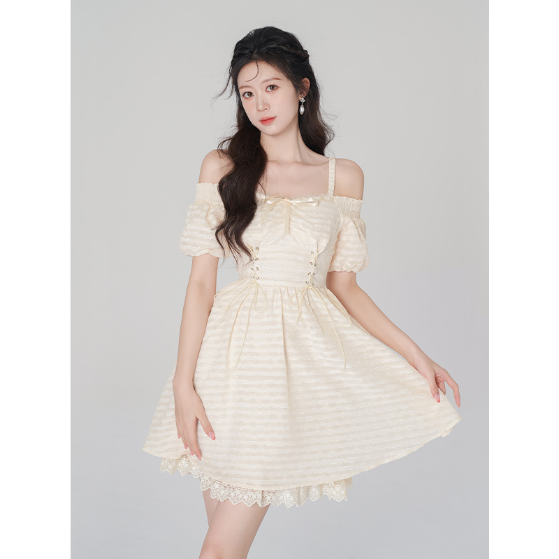 韩语琳白色连衣裙女装夏季肌理感吊带裙2023年新款高级感短款裙子-图1