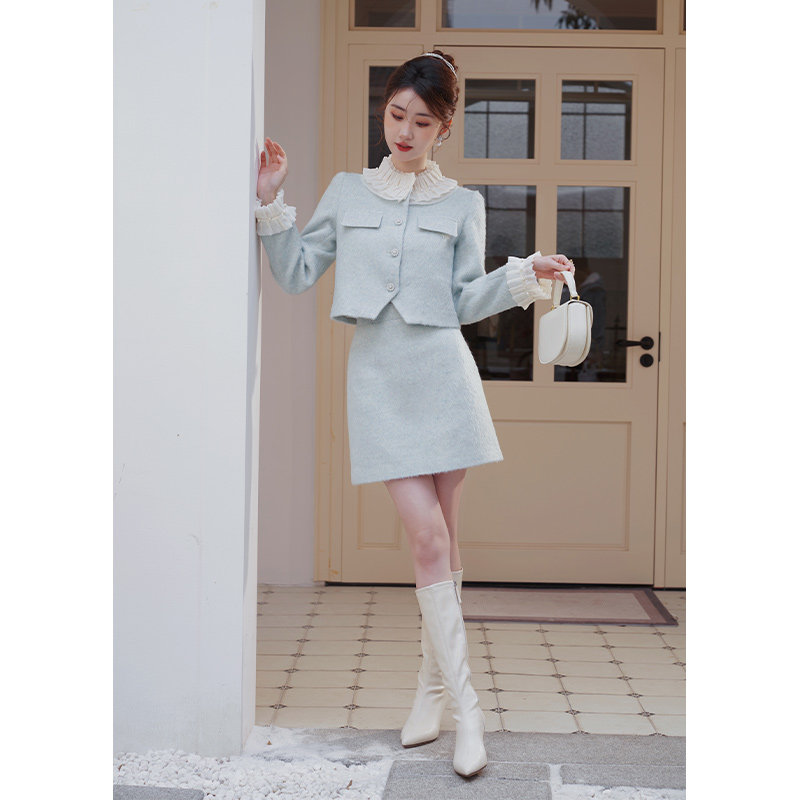 小香风毛呢套装裙女2025新款春季两件套时尚气质短外套半身裙套装,淘宝优惠券,粉丝福利购,淘宝优惠卷