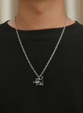 卡通钛钢猫咪男女不掉色项链