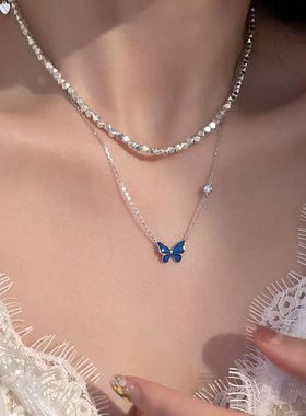 春夏女生黑色蝴蝶项链轻奢小众设计感高级精致锁骨链出游日常搭配
