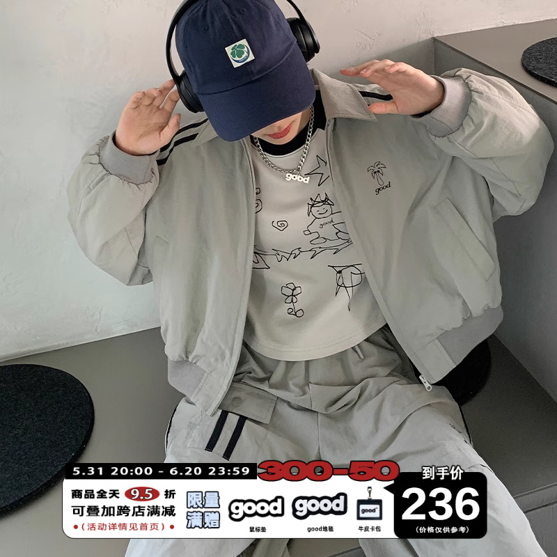美好商店椰子树系列刺绣短款夹棉夹克套装休闲工装裤工装裙情侣