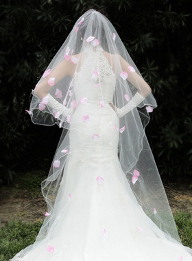 新娘头纱结婚3米超长头纱婚纱礼服拖尾韩式头纱头饰新款花瓣头纱
