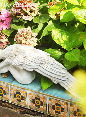 欧式风复古做旧树脂翅膀女神摆件