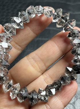 闪灵钻男女水晶手串原石黑闪双尖
